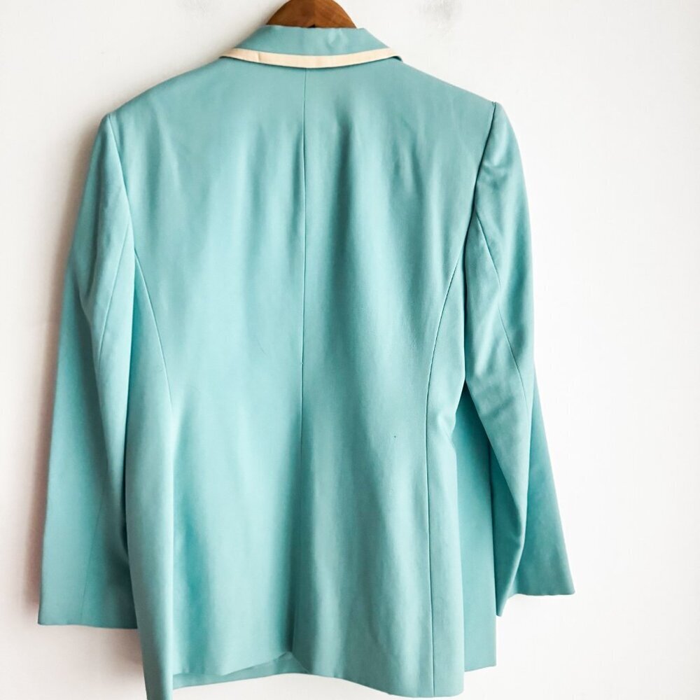 Talbots Petites Blue White Trim All Wool Classic Blazer 14P - Picture 4 of 5
